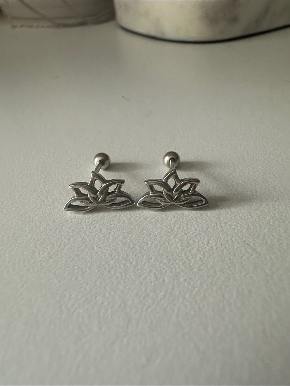 Sterling Silver Lotus Stud Earrings - Silver